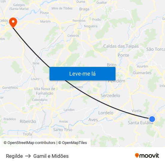 Regilde to Gamil e Midões map