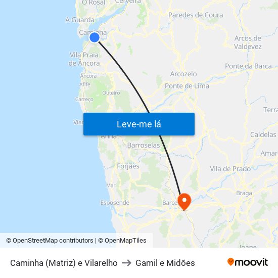 Caminha (Matriz) e Vilarelho to Gamil e Midões map