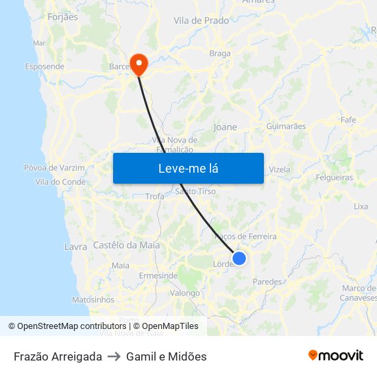 Frazão Arreigada to Gamil e Midões map