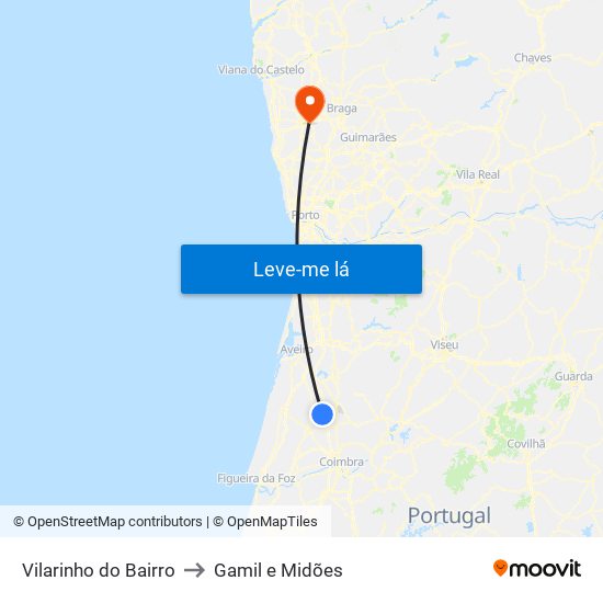 Vilarinho do Bairro to Gamil e Midões map
