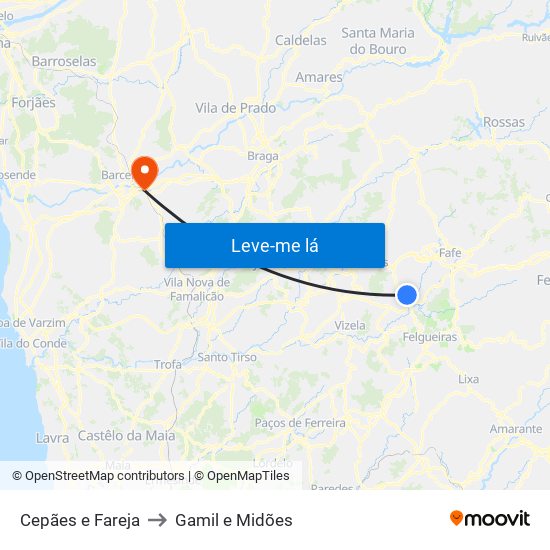 Cepães e Fareja to Gamil e Midões map