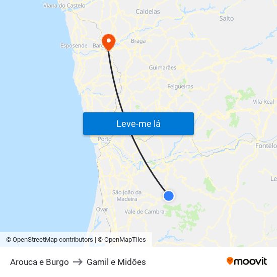 Arouca e Burgo to Gamil e Midões map