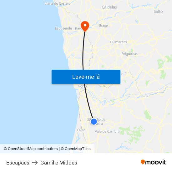 Escapães to Gamil e Midões map