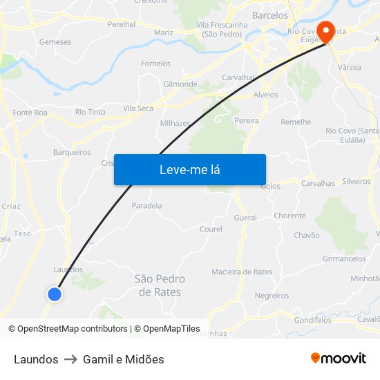 Laundos to Gamil e Midões map