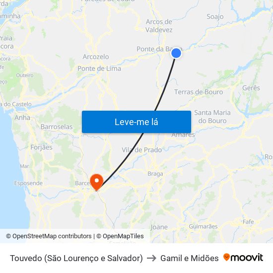 Touvedo (São Lourenço e Salvador) to Gamil e Midões map