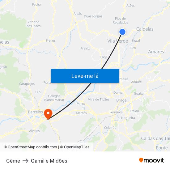 Gême to Gamil e Midões map