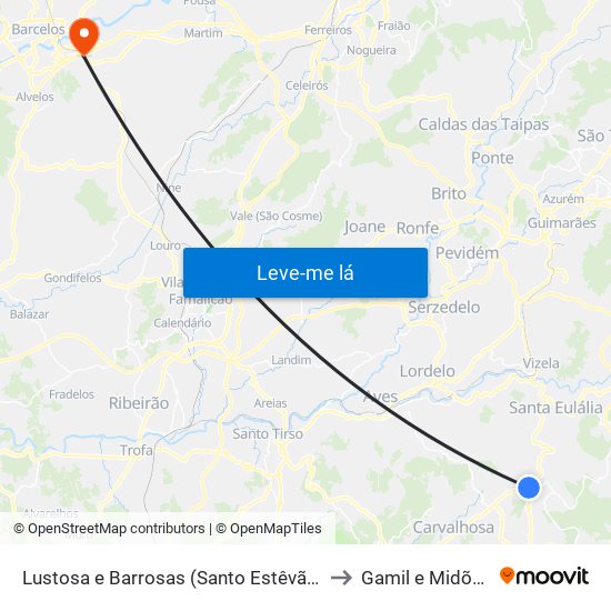 Lustosa e Barrosas (Santo Estêvão) to Gamil e Midões map