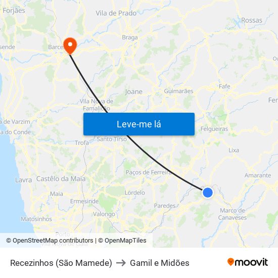 Recezinhos (São Mamede) to Gamil e Midões map