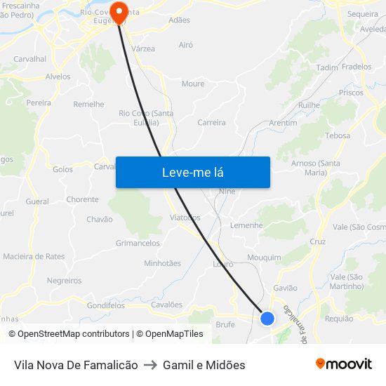 Vila Nova De Famalicão to Gamil e Midões map