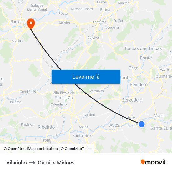 Vilarinho to Gamil e Midões map