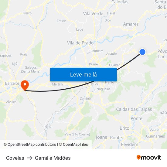 Covelas to Gamil e Midões map