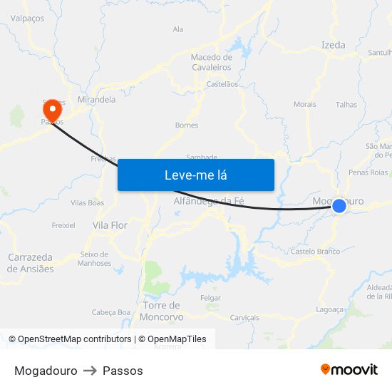 Mogadouro to Passos map