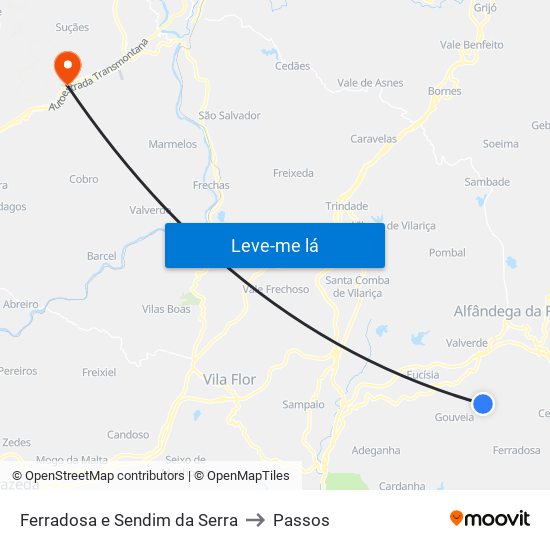 Ferradosa e Sendim da Serra to Passos map