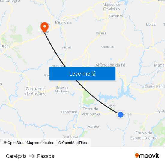 Carviçais to Passos map