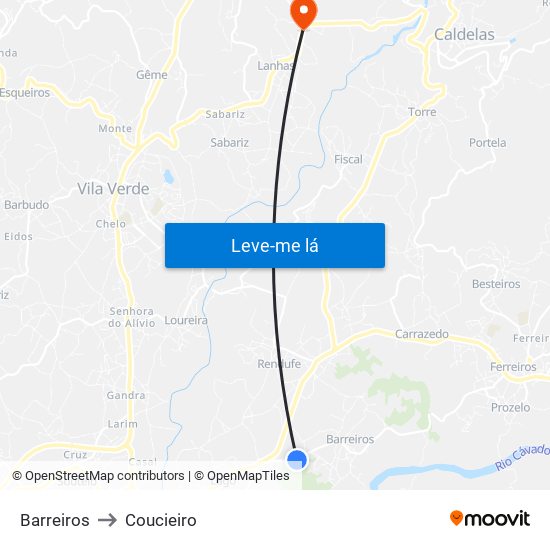Barreiros to Coucieiro map
