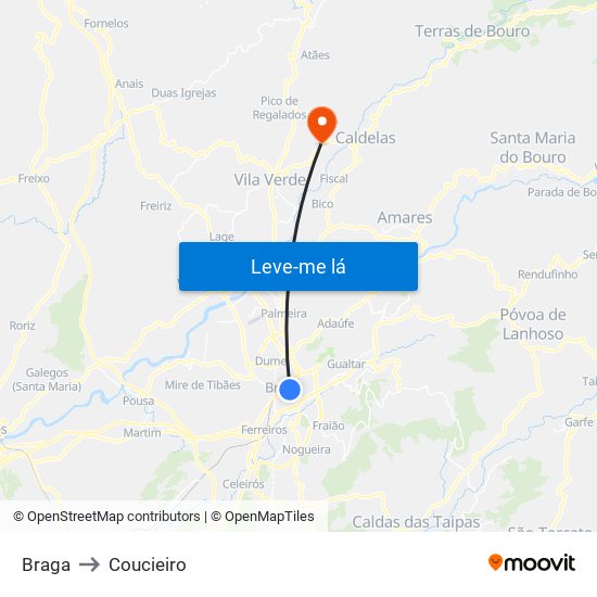 Braga to Coucieiro map