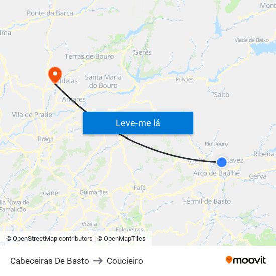 Cabeceiras De Basto to Coucieiro map