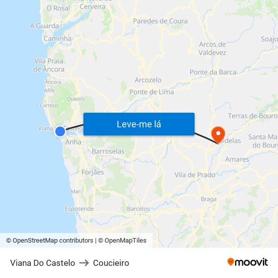 Viana Do Castelo to Coucieiro map