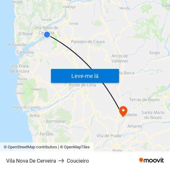 Vila Nova De Cerveira to Coucieiro map
