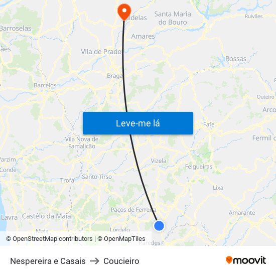 Nespereira e Casais to Coucieiro map
