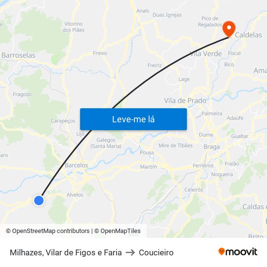 Milhazes, Vilar de Figos e Faria to Coucieiro map