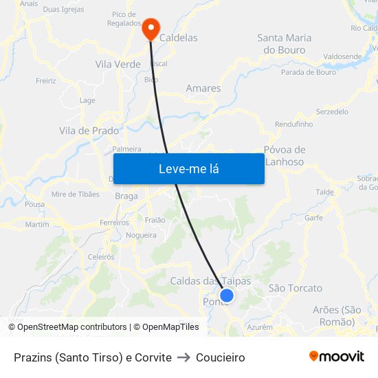 Prazins (Santo Tirso) e Corvite to Coucieiro map