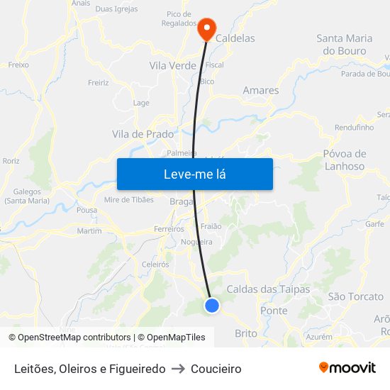 Leitões, Oleiros e Figueiredo to Coucieiro map