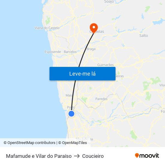 Mafamude e Vilar do Paraíso to Coucieiro map
