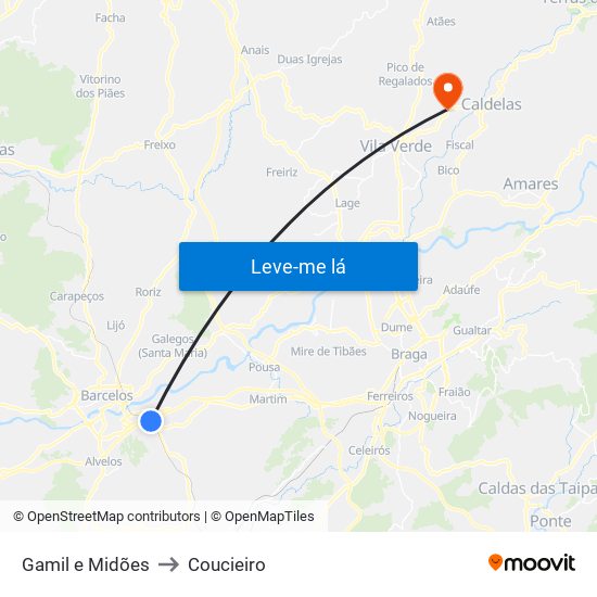 Gamil e Midões to Coucieiro map
