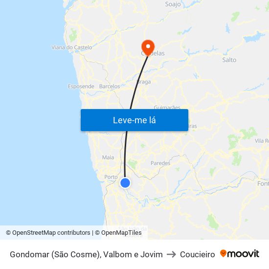 Gondomar (São Cosme), Valbom e Jovim to Coucieiro map