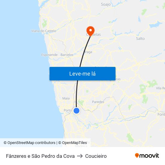 Fânzeres e São Pedro da Cova to Coucieiro map