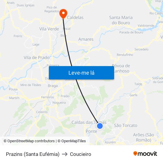 Prazins (Santa Eufémia) to Coucieiro map