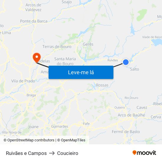 Ruivães e Campos to Coucieiro map