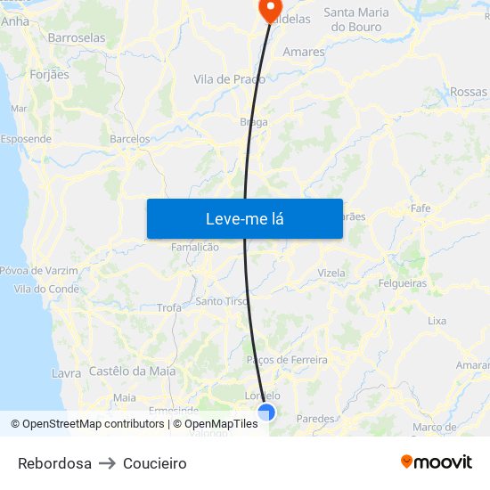 Rebordosa to Coucieiro map