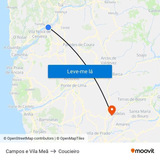 Campos e Vila Meã to Coucieiro map