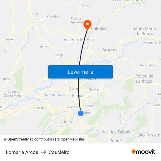 Lomar e Arcos to Coucieiro map
