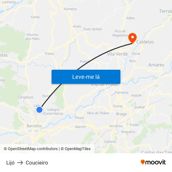 Lijó to Coucieiro map