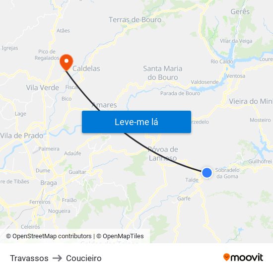 Travassos to Coucieiro map