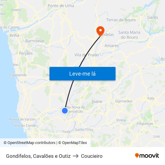 Gondifelos, Cavalões e Outiz to Coucieiro map