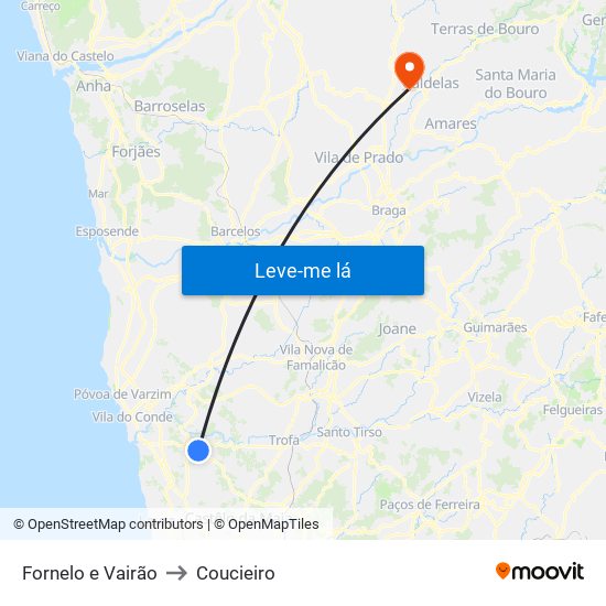 Fornelo e Vairão to Coucieiro map