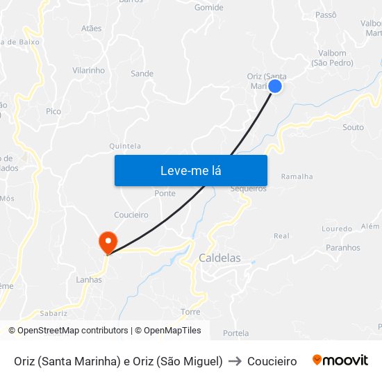 Oriz (Santa Marinha) e Oriz (São Miguel) to Coucieiro map