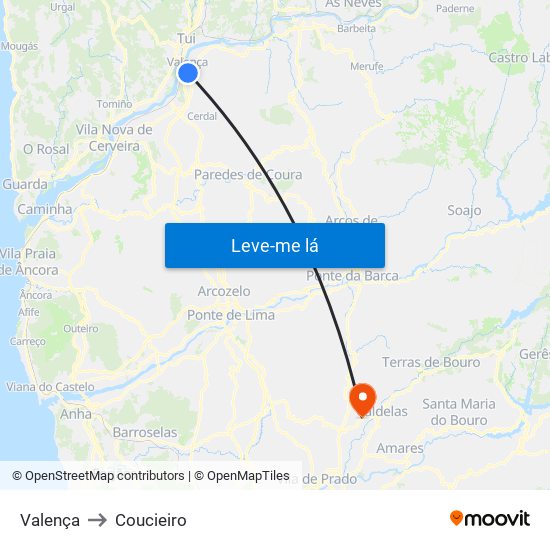 Valença to Coucieiro map