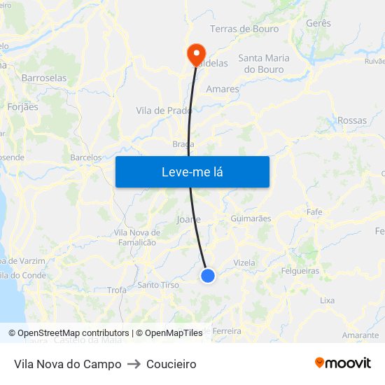 Vila Nova do Campo to Coucieiro map