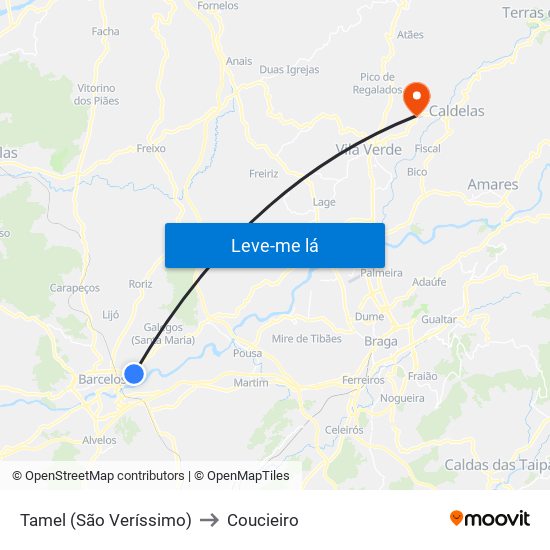 Tamel (São Veríssimo) to Coucieiro map