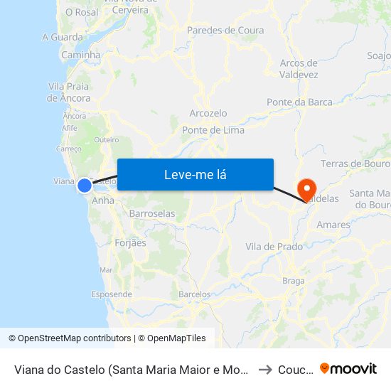 Viana do Castelo (Santa Maria Maior e Monserrate) e Meadela to Coucieiro map