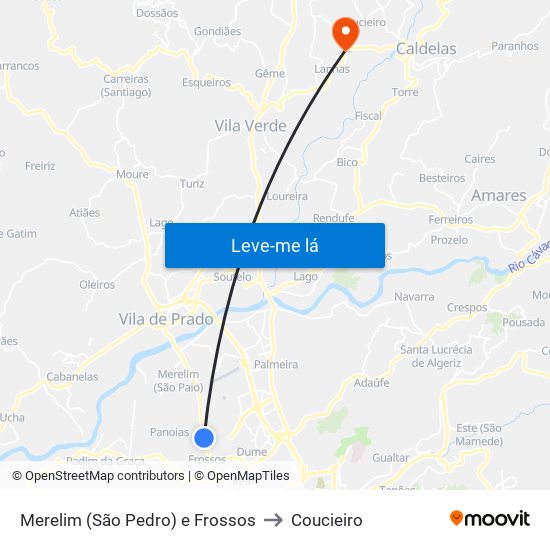 Merelim (São Pedro) e Frossos to Coucieiro map