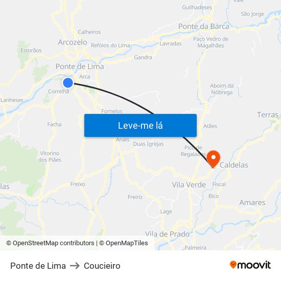 Ponte de Lima to Coucieiro map