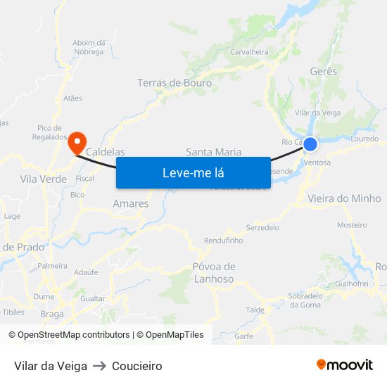 Vilar da Veiga to Coucieiro map