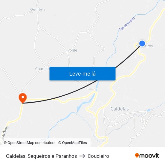 Caldelas, Sequeiros e Paranhos to Coucieiro map