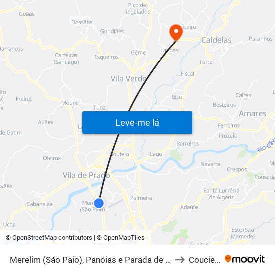Merelim (São Paio), Panoias e Parada de Tibães to Coucieiro map